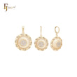 Conjunto de joyas con colgante y símbolo solar giratorio de ruedas, circonitas blancas, oro de 14 quilates