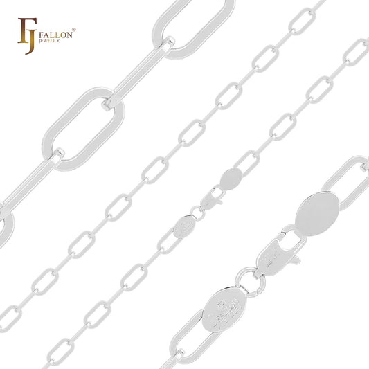 Clipe de papel oval em ouro 14K, corrente em ouro branco