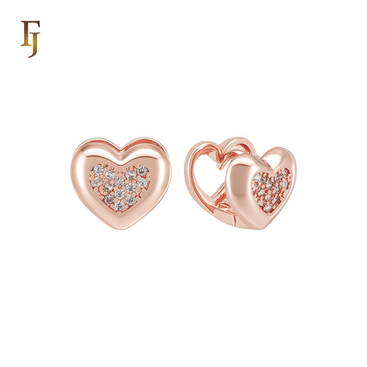 Heart shaped white CZs Rose Gold Huggie Earrigns