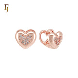 Heart shaped white CZs Rose Gold Huggie Earrigns
