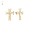 Christian Catholic Crucifix Cross 14K Gold Stud Earrings