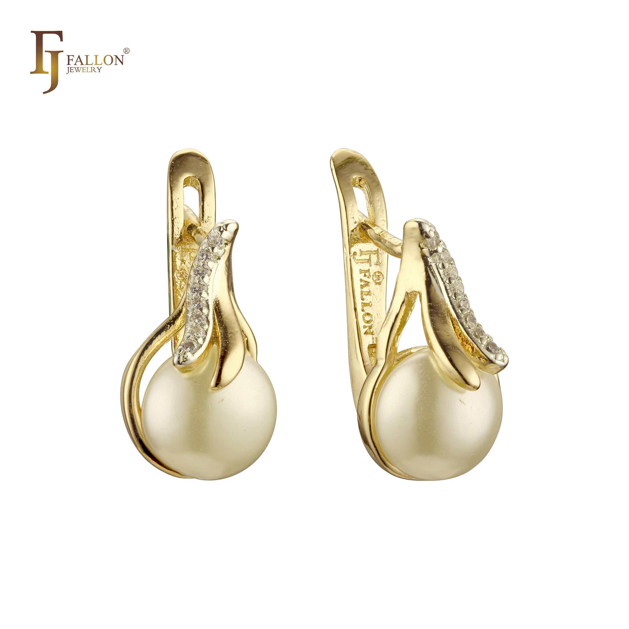 Pendientes de perlas de dos tonos de oro rosa