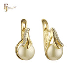 Pendientes de perlas de dos tonos de oro rosa