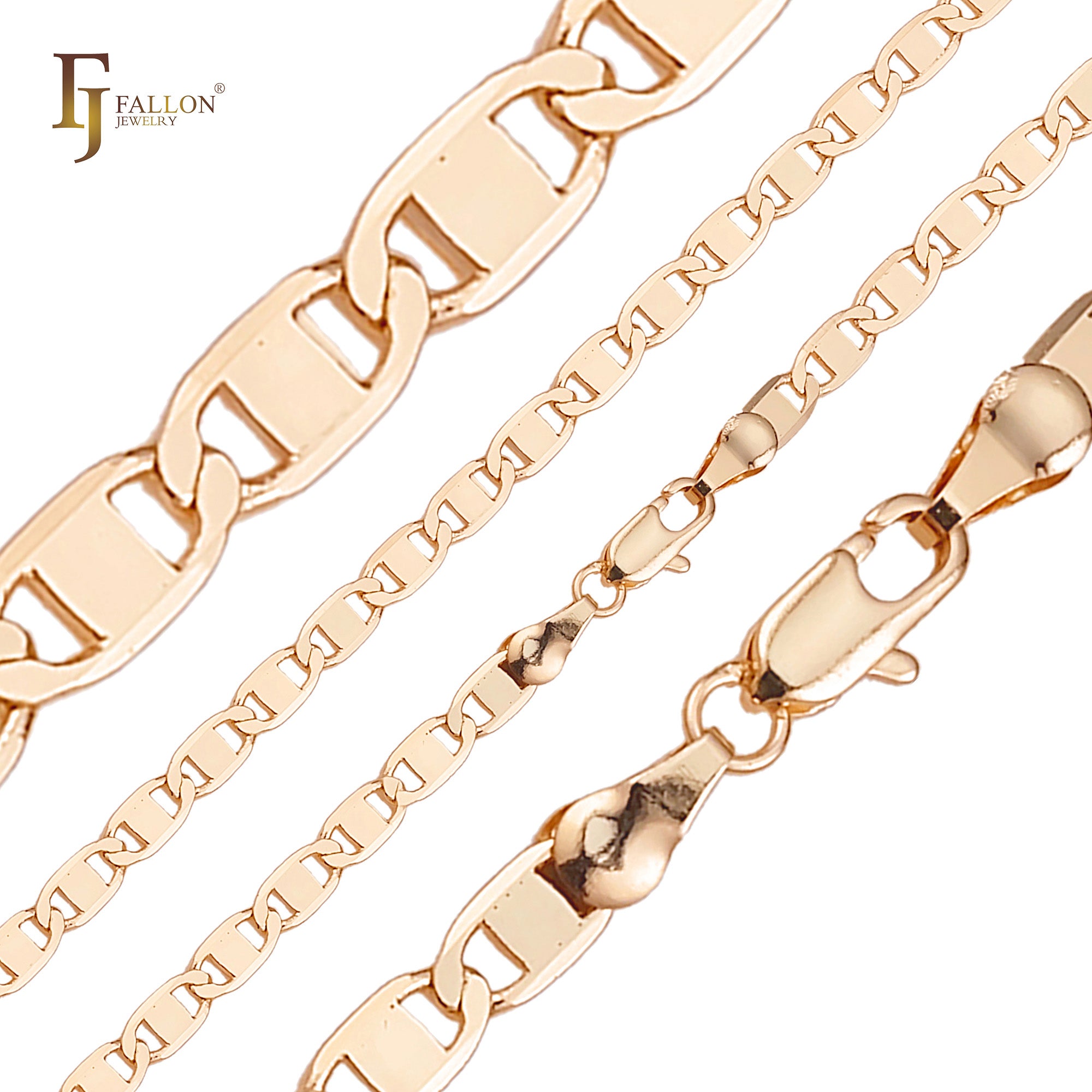 Классические цепочки Mariner link с покрытием из Жёлтое золото 585 пробы, двухцветные, трехцветные