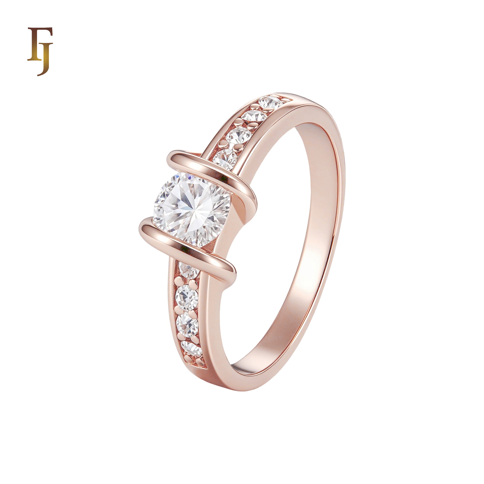Elegant double band clawed solitaire white CZ Rose Gold Engagement Rings