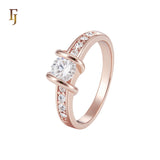 Elegant double band clawed solitaire white CZ Rose Gold Engagement Rings