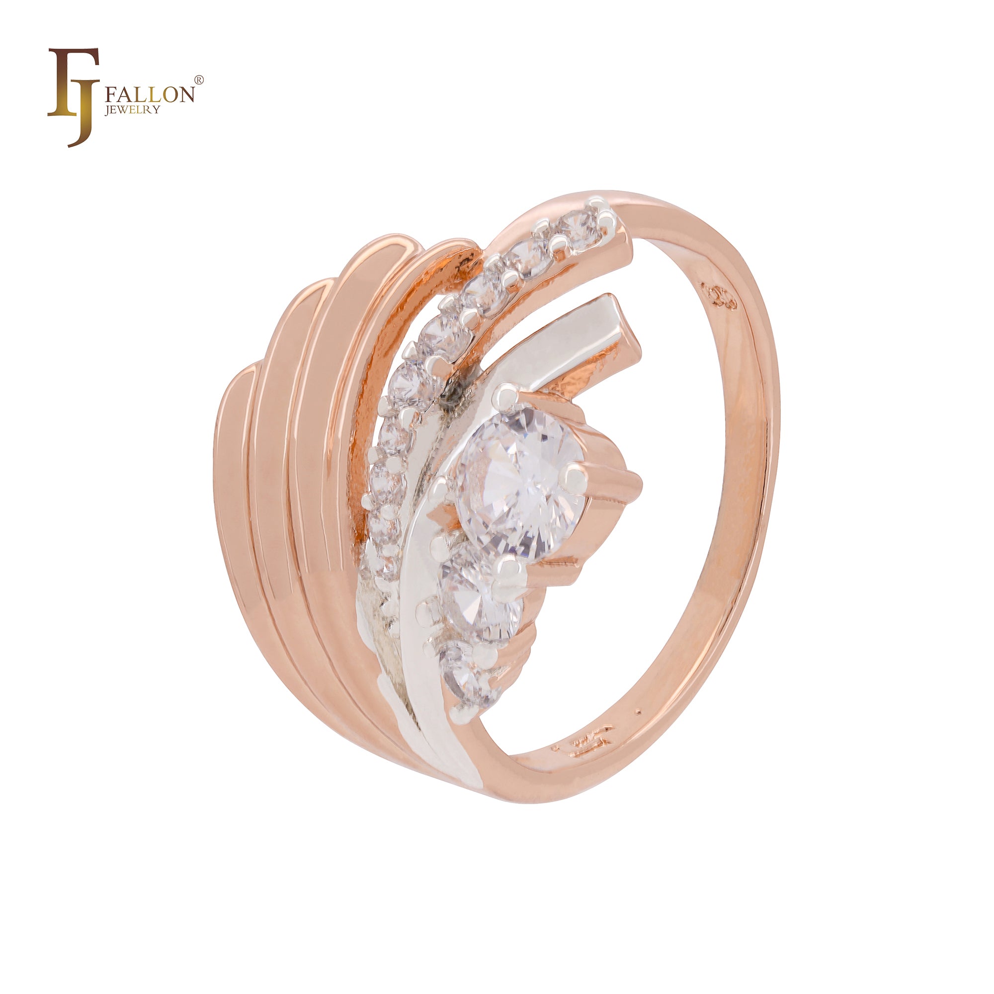 Anillos de moda de dos tonos en oro rosa Swan Queen con lujosos grupos de circonitas blancas