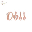Conjunto de joyas de oro rosa con ala de ángel y corazón de circonita blanca y anillos