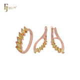 Conjunto de joyas de oro rosa con circonitas cúbicas amarillas oliva y racimo de marquesa paralelo