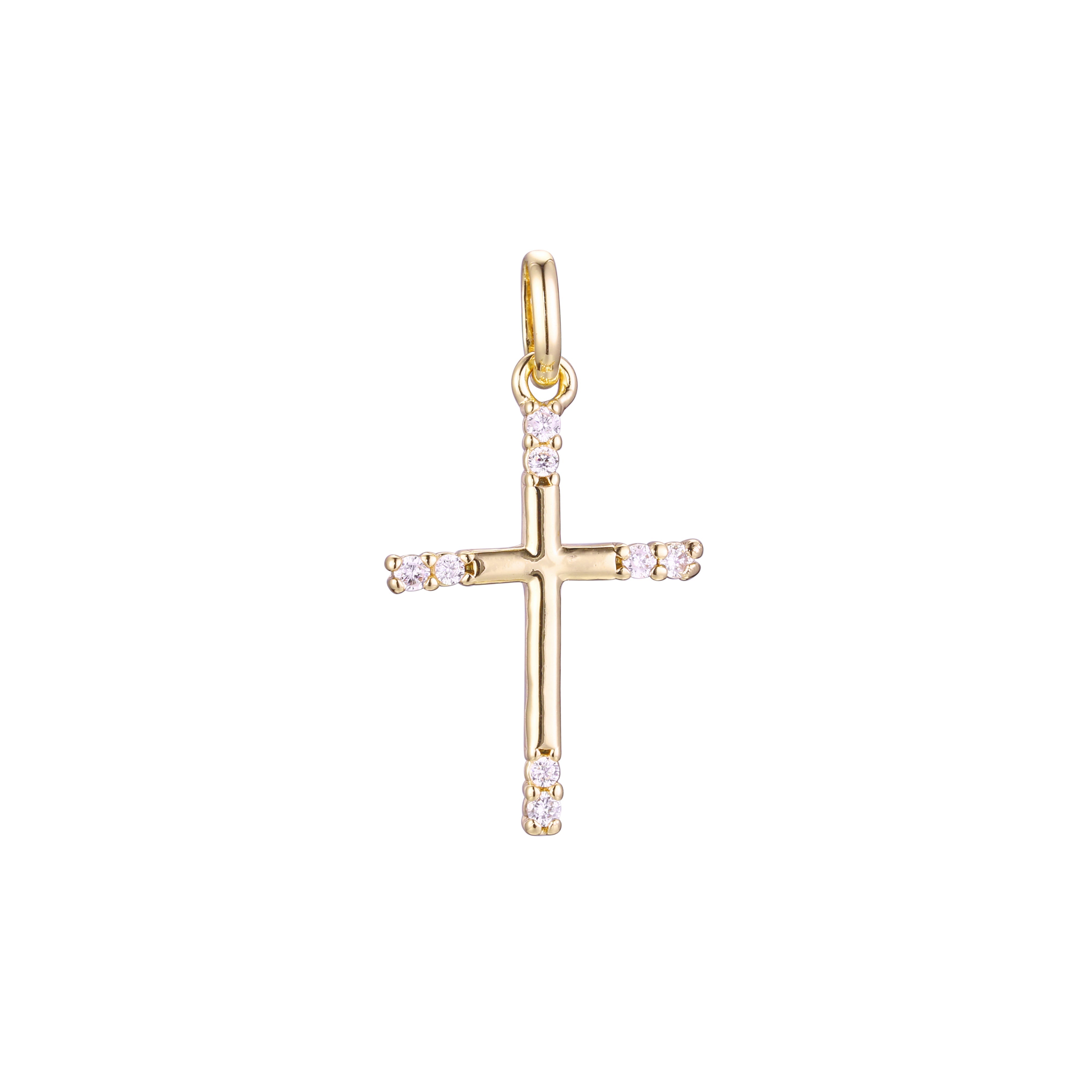 Sided Paved Cluster white CZs Rose Gold, White Gold, 14K Gold Latin Cross Pendant
