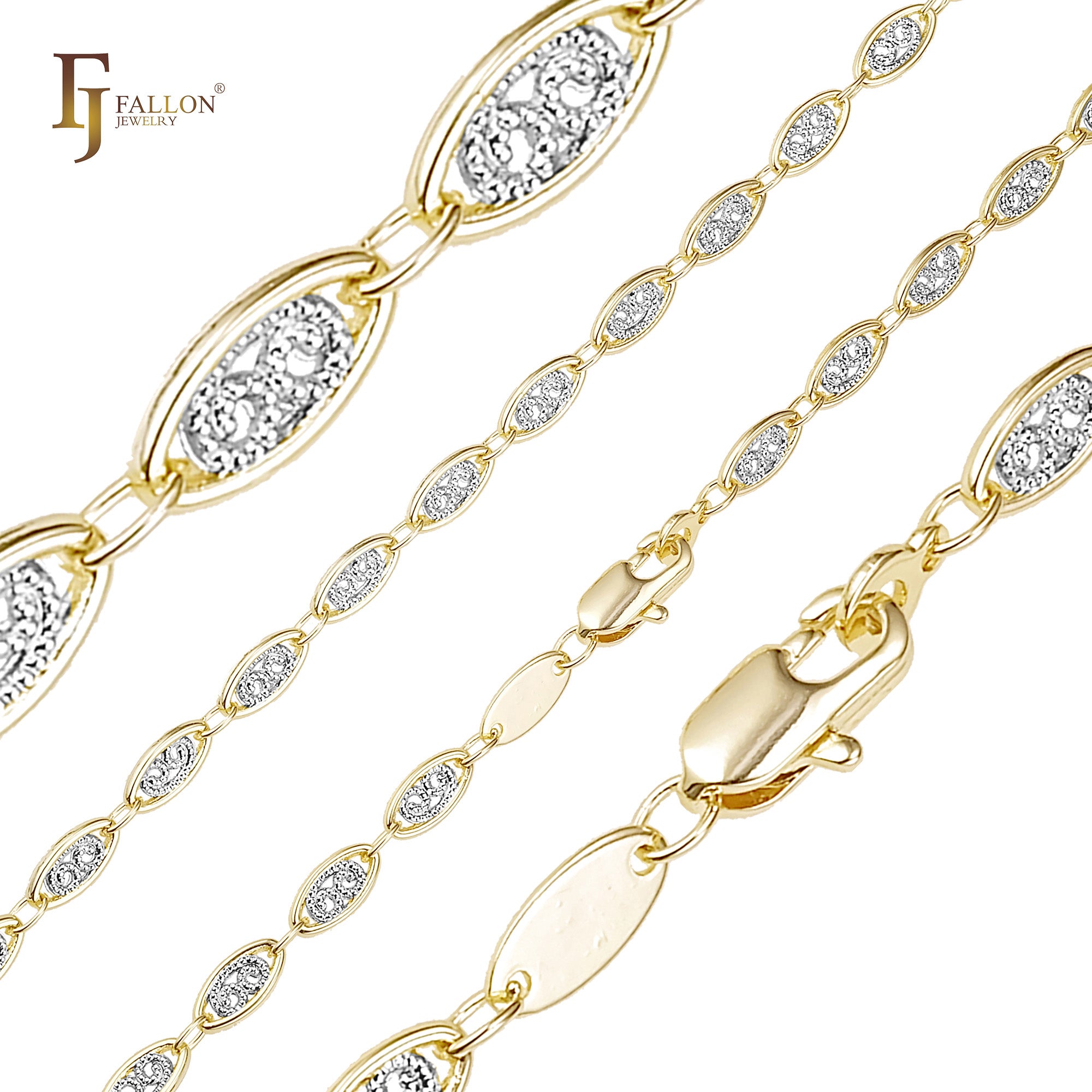 Cloud Fancy 14 Karat Gold, Roségold, zweifarbige ovale Gliederketten