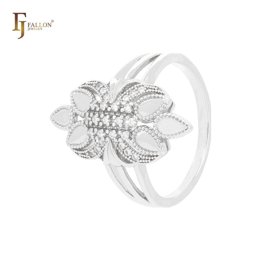 六叶簇白色方晶锆石玫瑰金戒指