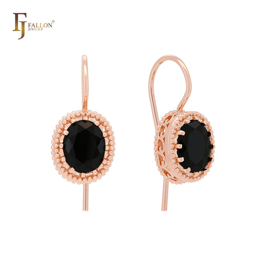 Pendientes de gancho de alambre en oro rosa con circonitas cúbicas de colores y solitarios de Halo Beads
