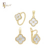Conjunto de joyas de oro de 14 quilates con trébol de la suerte en capas con colgante y anillos