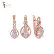 Conjunto de joyas de oro rosa en dos tonos con solitario en forma de pera, circonita cúbica color café y colgante