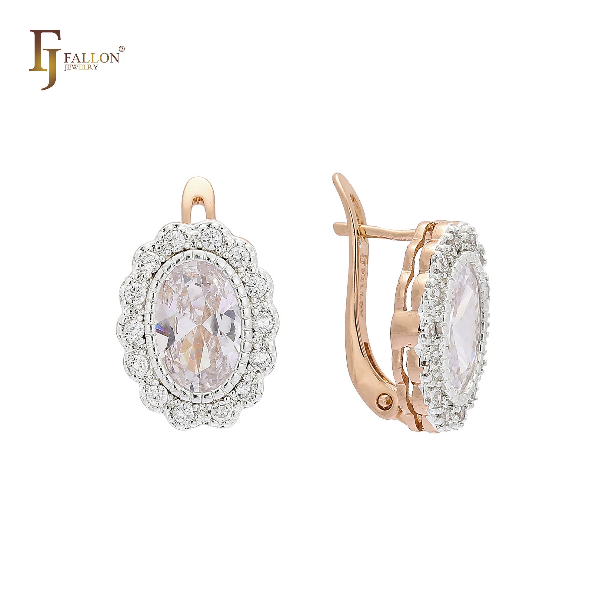 Brincos grandes de auréola de pedra em ouro 14K, ouro rosa, duas cores de revestimento