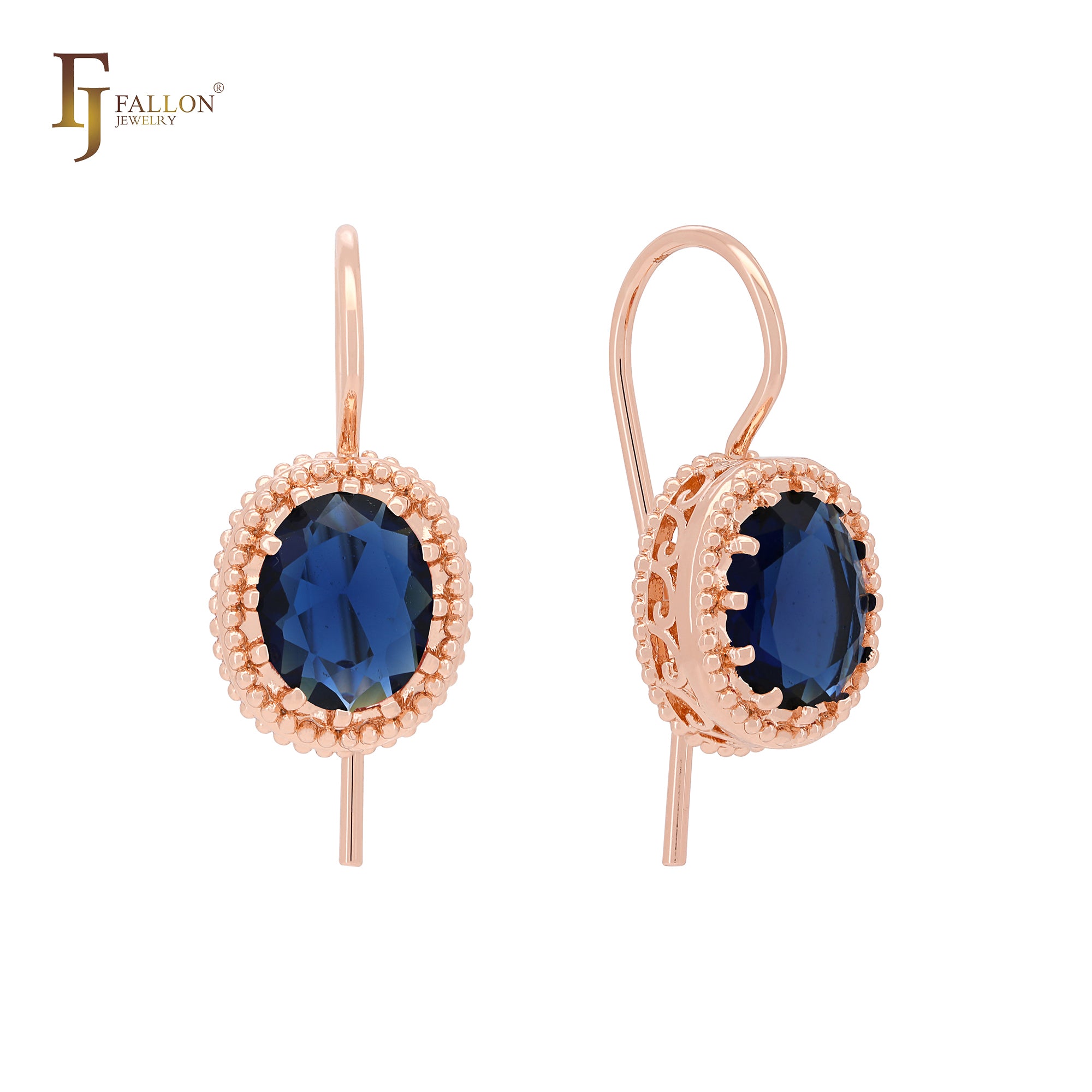 Pendientes de gancho de alambre en oro rosa con circonitas cúbicas de colores y solitarios de Halo Beads