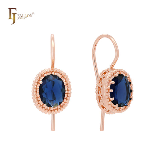 Pendientes de gancho de alambre en oro rosa con circonitas cúbicas de colores y solitarios de Halo Beads