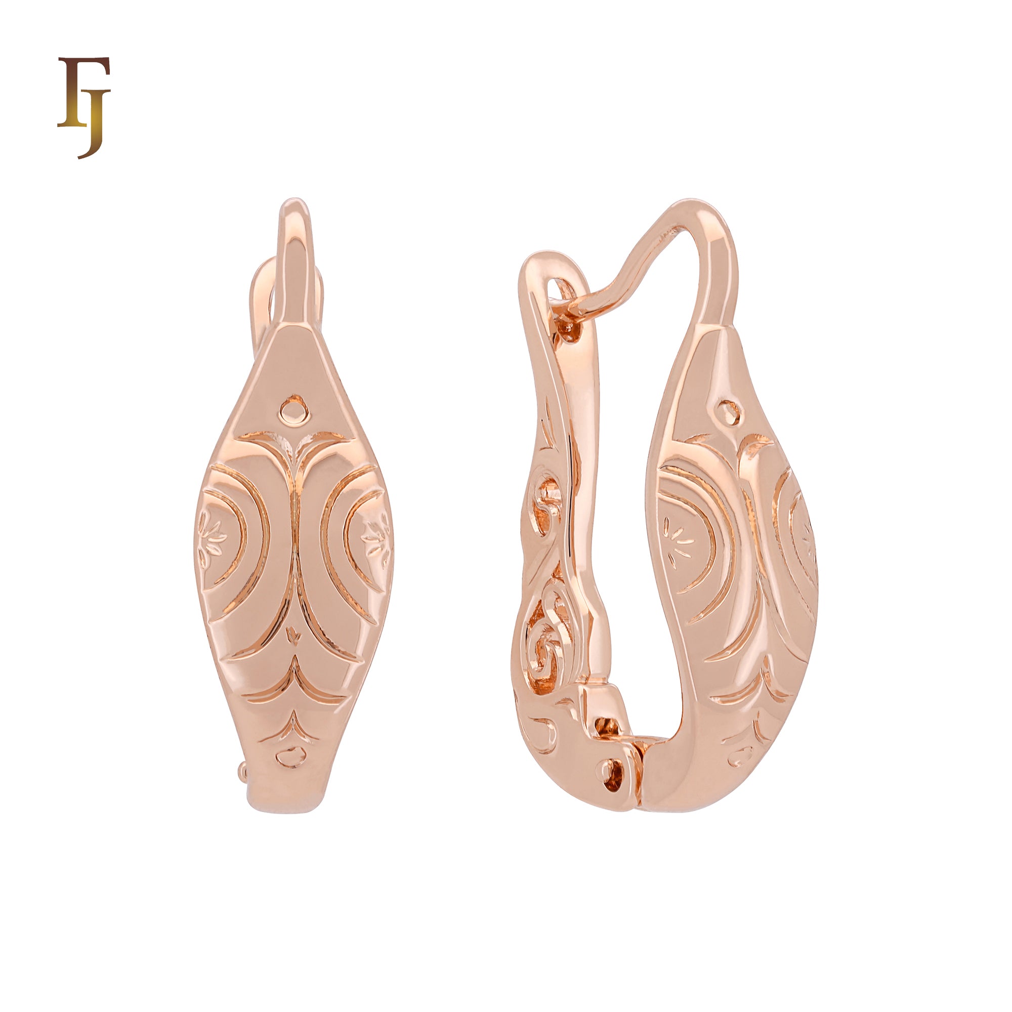 Decorative Russian Lock Earring Hooks – Rose Gold Plated Earring Clasps 8.2×25.3mm | Earring Findings by FJ Jewelry