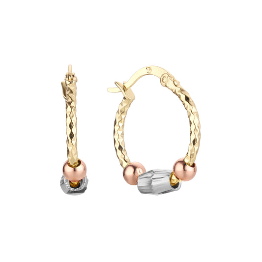 Pendientes de aro con cuentas dobles en oro de 14 quilates, oro rosa, chapado en dos tonos