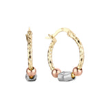 Pendientes de aro con cuentas dobles en oro de 14 quilates, oro rosa, chapado en dos tonos