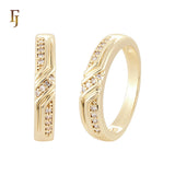 Twisted white CZs paved 14K Gold, Rose Gold Wedding Set Rings Engagement and Band