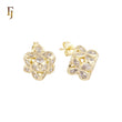 Luxurious Geometric of multi Pear shaped white CZs flower cube 14K Gold, Rose Gold Stud Earrings