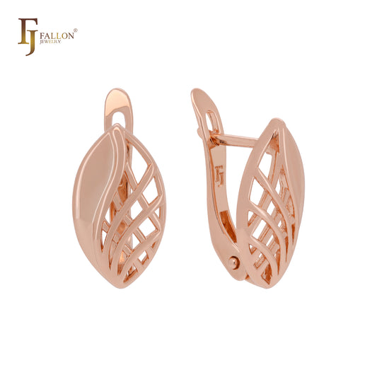 Pendientes de clip de oro rosa con forma de marquesa de malla