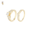 Cluster white CZs 14K Gold Wedding Set Rings