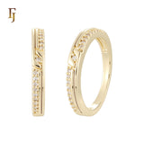 Solitaire white CZs band single paved white CZs 14K Gold, Rose Gold Wedding Set Rings