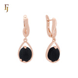 Drop Colorful Solitaire deep blue CZ Rose Gold Russian Lock Earrings