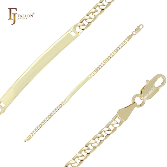 Pulseras de identificación para hombre de oro de 14 quilates con eslabones planos
