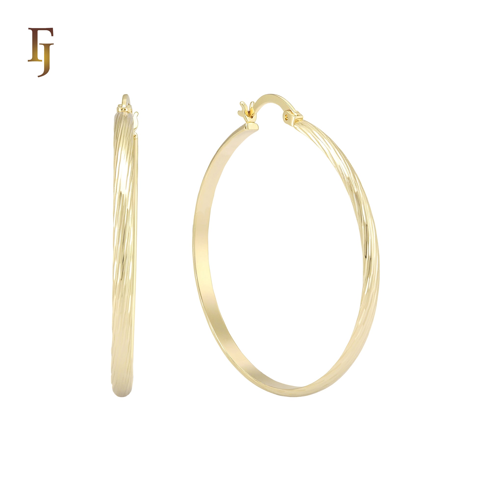 Textured Rope Rounded tube 14K Gold Hoop Earrings