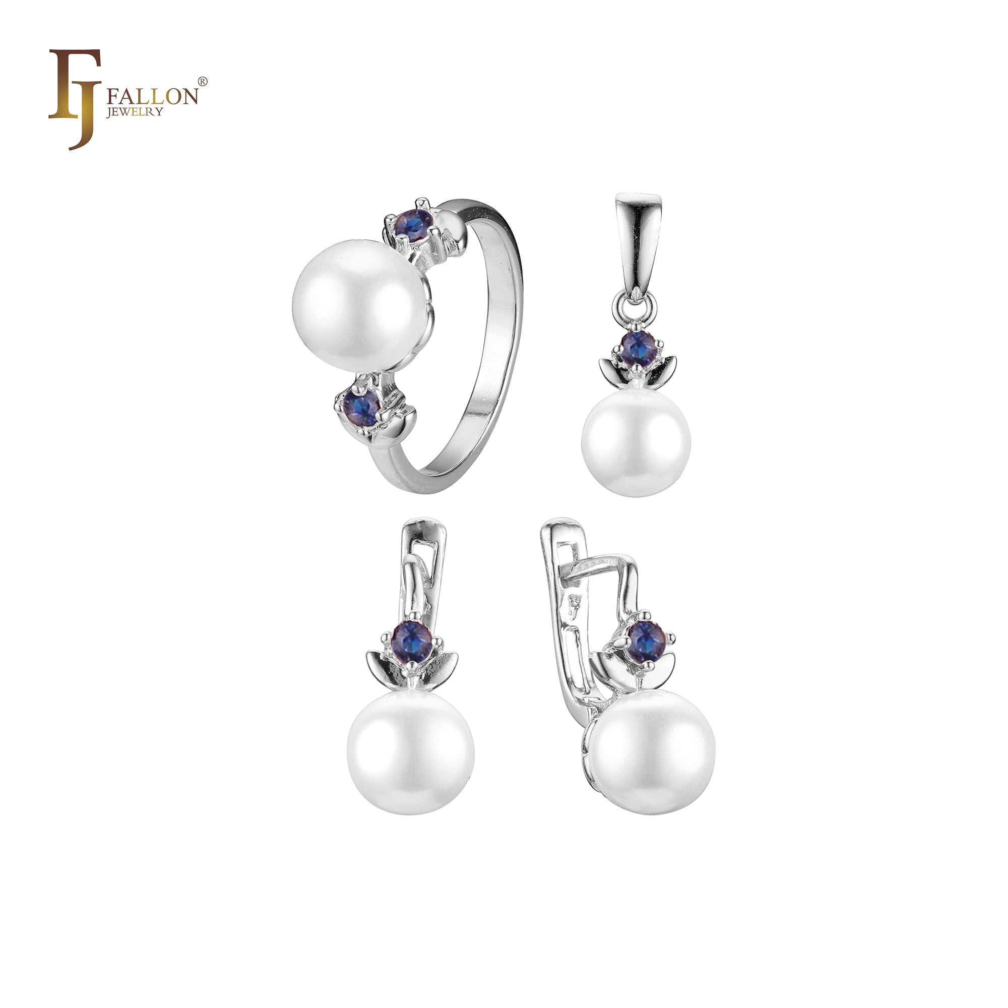 Juego de joyas con perla salpicada de piedra enchapada en Oro 14K, oro rosa