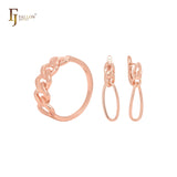 Conjunto de joyas de oro rosa con diseño de eslabones de cadena cubana y anillos
