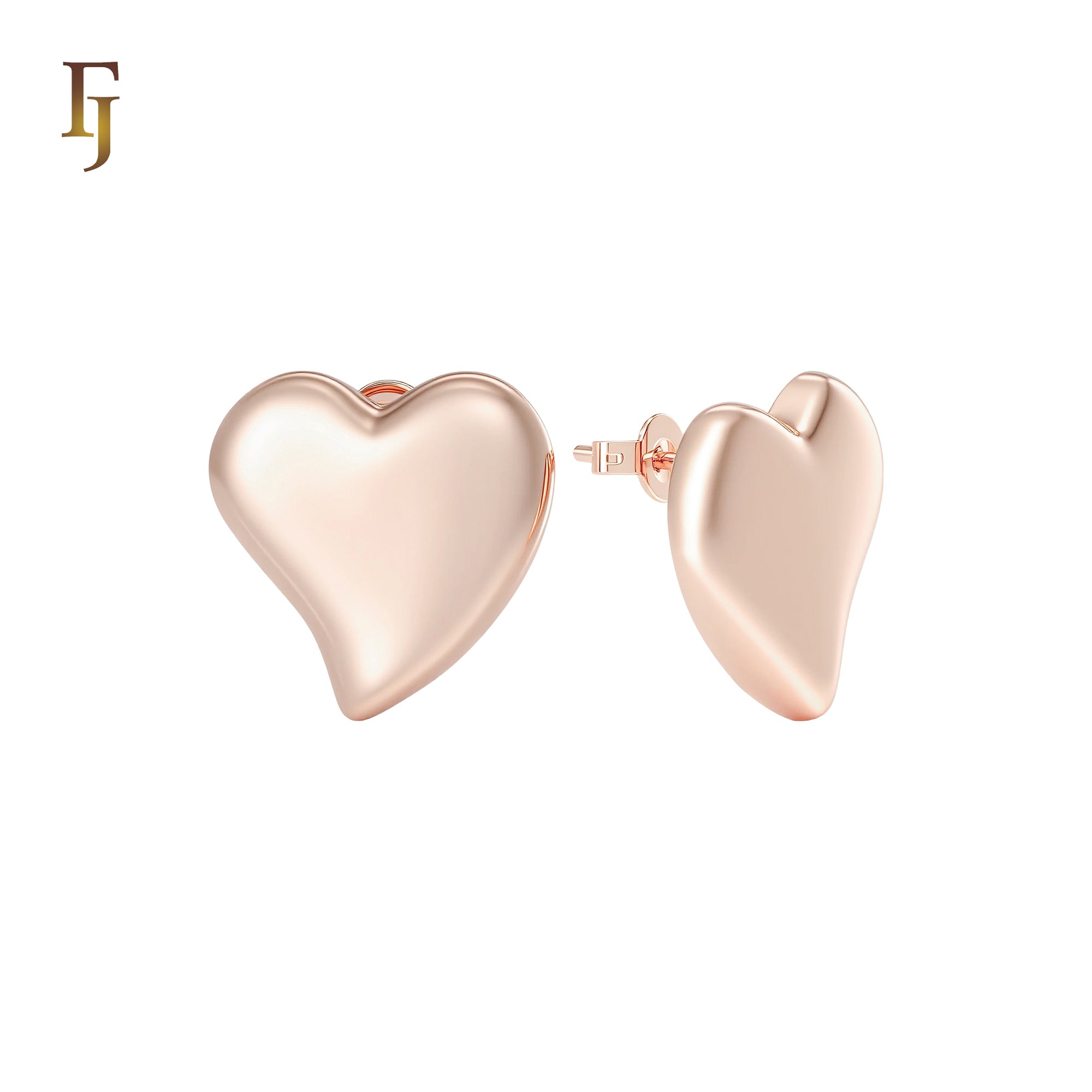 Heart shaped 14K Gold, Rose Gold Stud Earrings