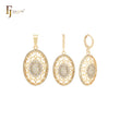 Conjunto de joyas de oro de 14 quilates con circonitas blancas de filigrana ovalada y colgante