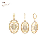 Conjunto de joyas de oro de 14 quilates con circonitas blancas de filigrana ovalada y colgante