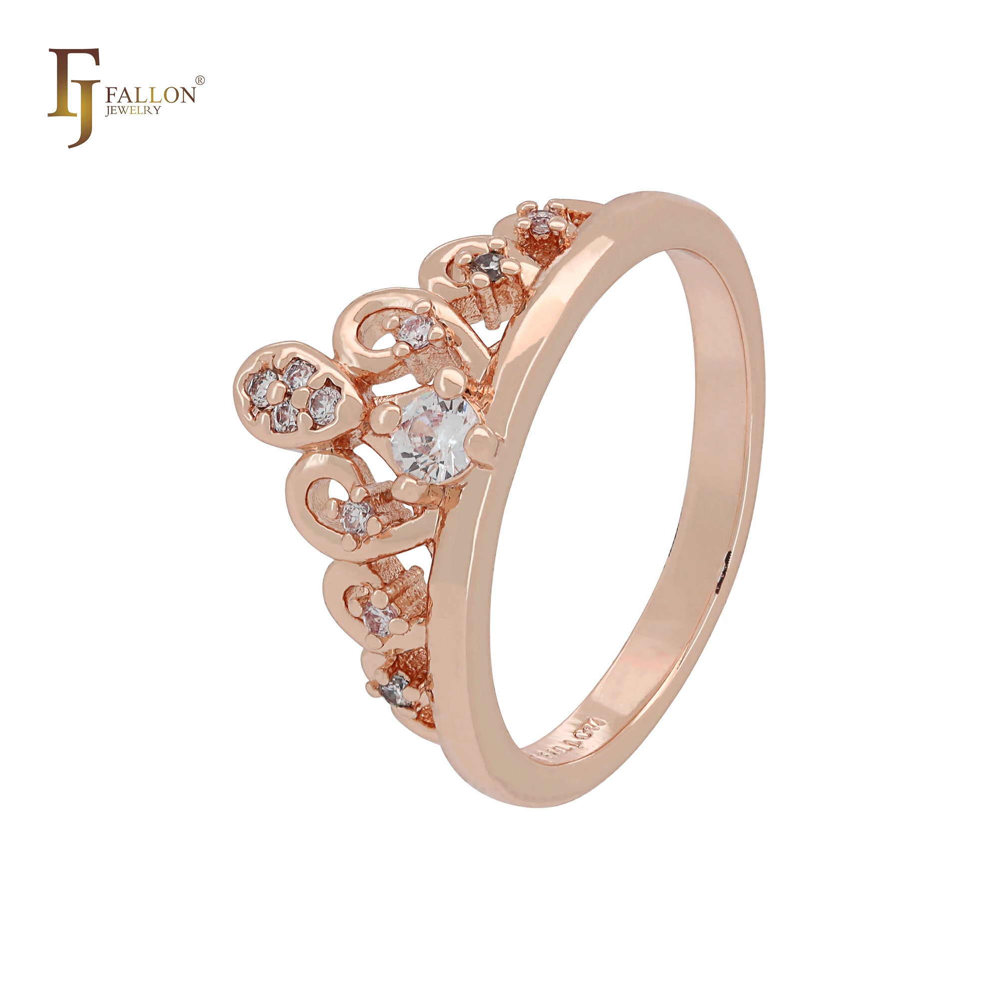 Cluster White CZs Ouro 14K, Anéis Coroa em Ouro Rosa