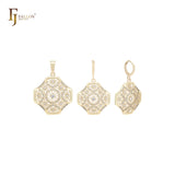 Conjunto de joyas de oro de 14 quilates con circonitas blancas y copos de nieve octogonales y colgante