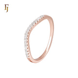 Elegant twisted Ribbon of white CZs Rose Gold two tone Fashion Rings