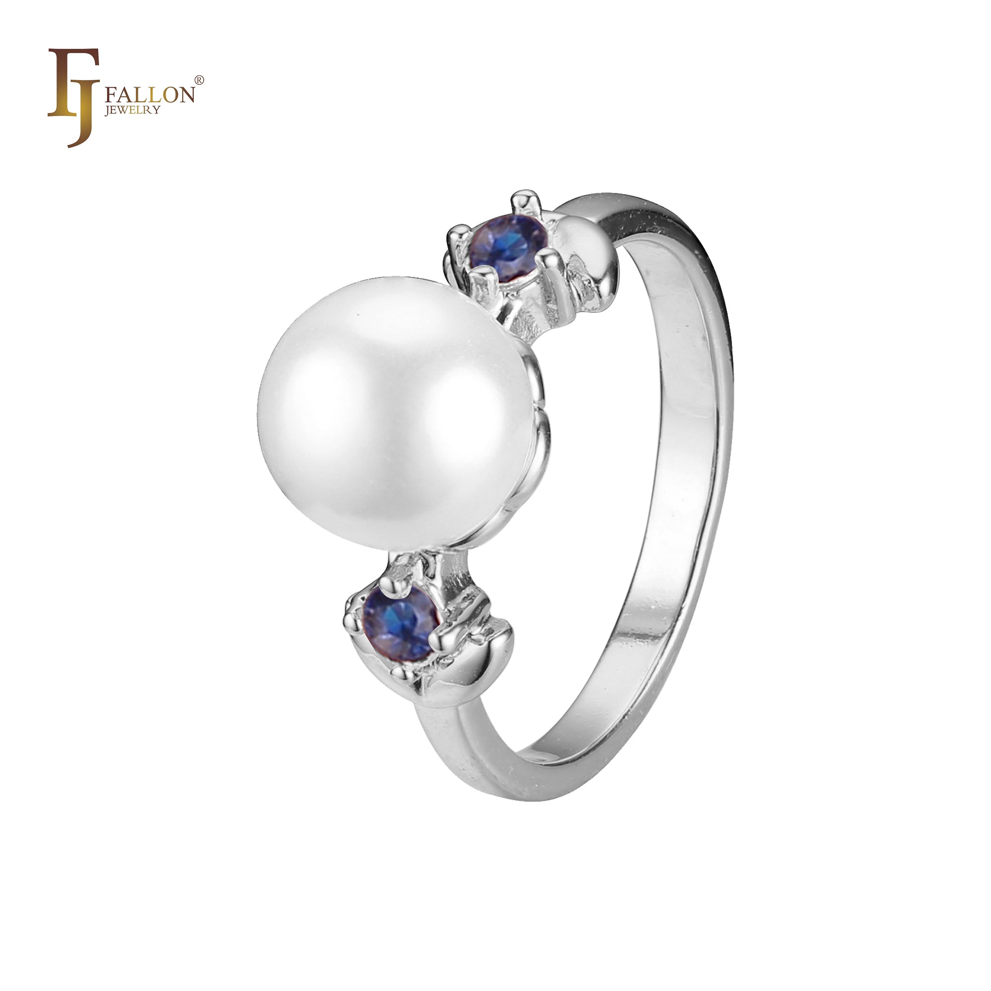 Anillos de perla solitaria cara con 2 piedras en Oro 14K, colores baño de oro rosa