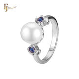Anillos de perla solitaria cara con 2 piedras en Oro 14K, colores baño de oro rosa
