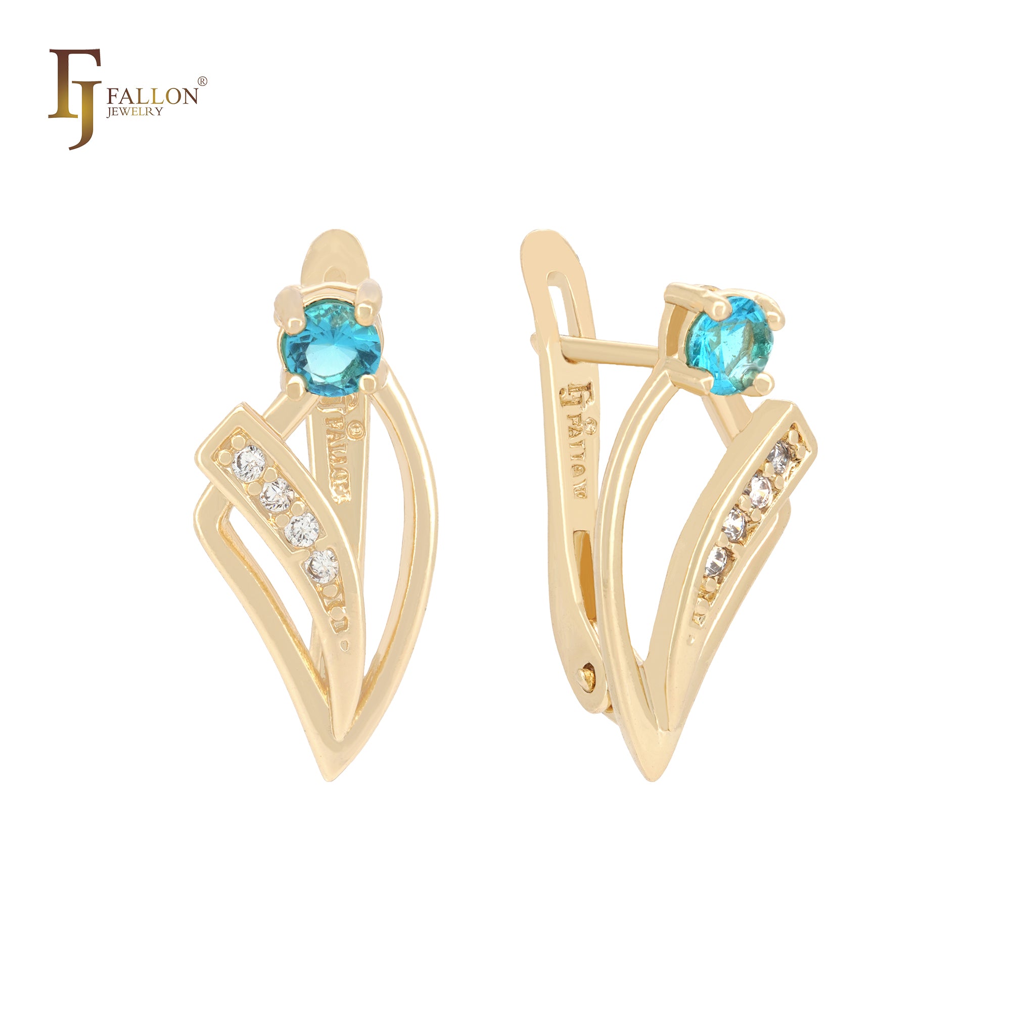 Pendientes de clip de oro de 14 quilates con forma de diente y circonitas cúbicas de colores.