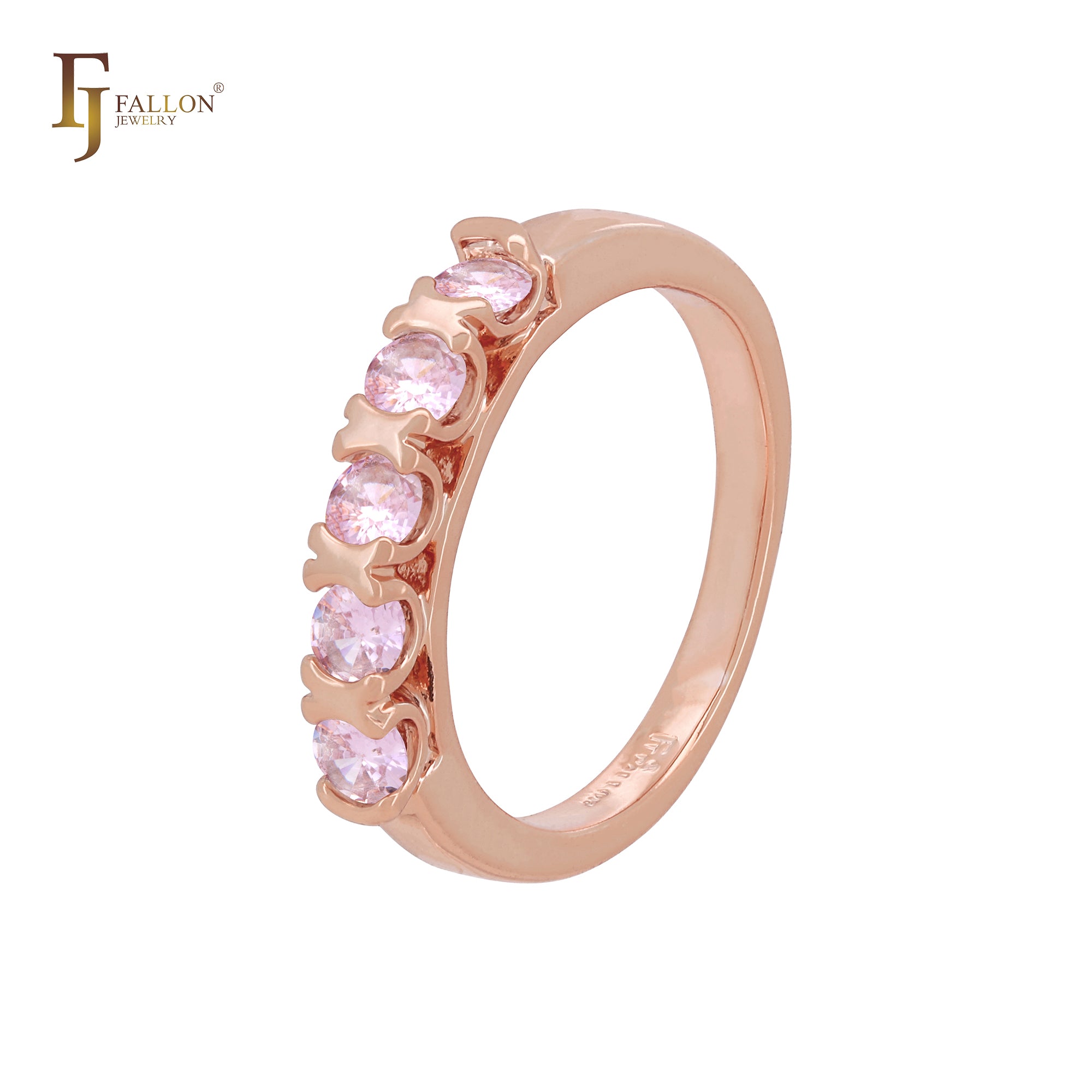 Five white CZs 14K Gold, White Gold or Silver plated Wedding Band Rings