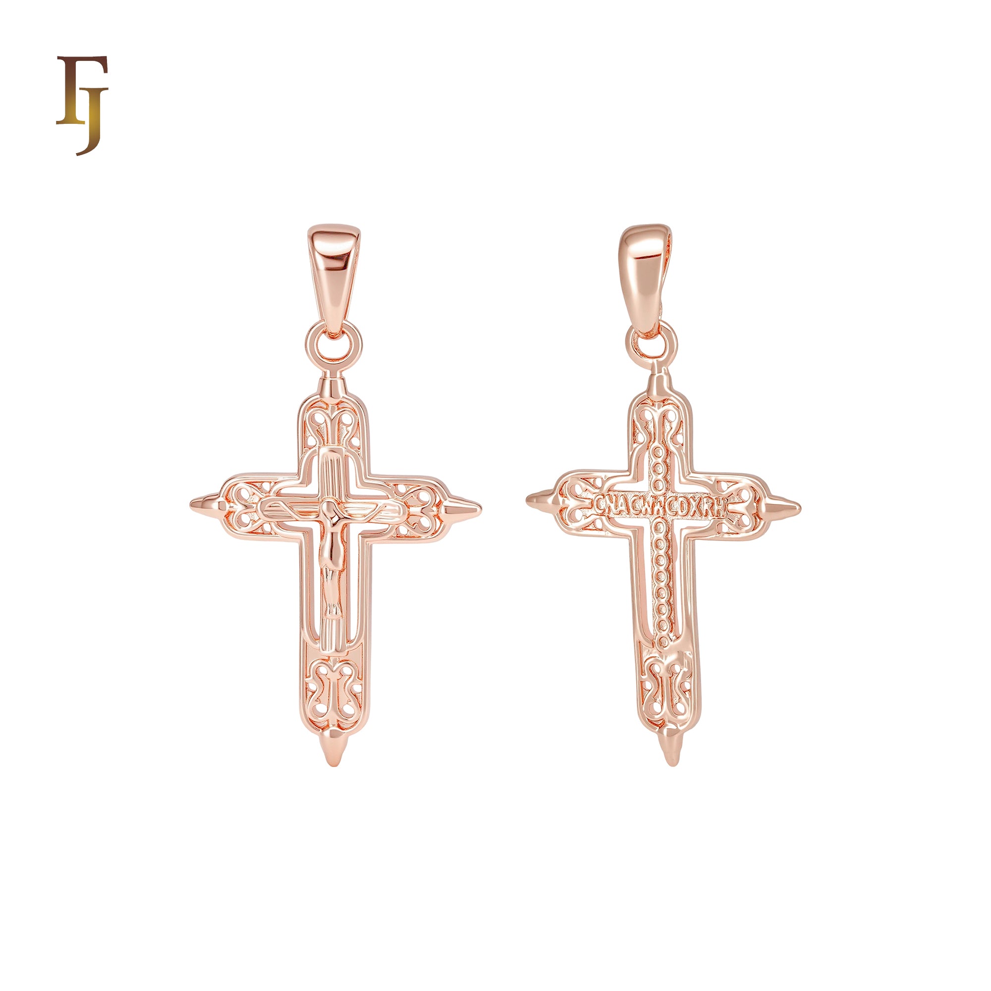 Russian Orthodox Crucifix Cross Rose Gold Religious Pendant