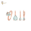Conjunto de joyas de oro rosa con circonita cúbica verde manzana y anillos