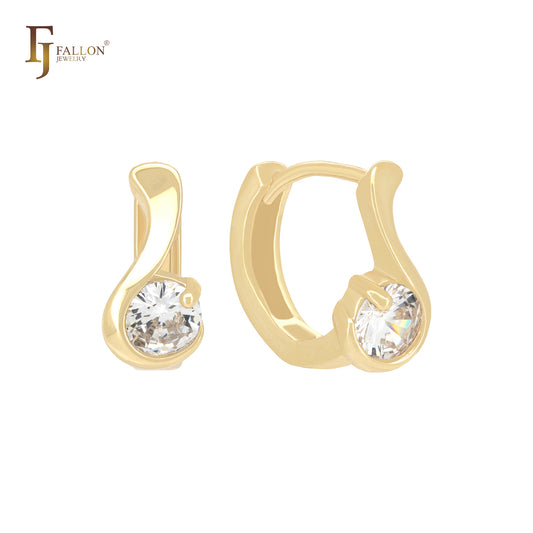 Pendientes Huggie de oro de 14 quilates con circonitas blancas redondeadas