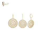 Halo en halo de circonitas blancas Conjunto de joyería de oro de 14 quilates con colgante