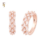 Halo white CZs cluster Marquise 14K Gold, Rose Gold Wedding Set Rings Engagement and Band